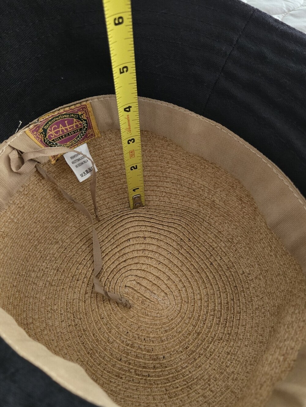 Scala Paper Straw Bucket Hat with Black Brim Beach Travel Pool Lake Market Boat - Picture 11 of 13